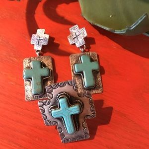 Faux western turquoise earrings & adjustable ring